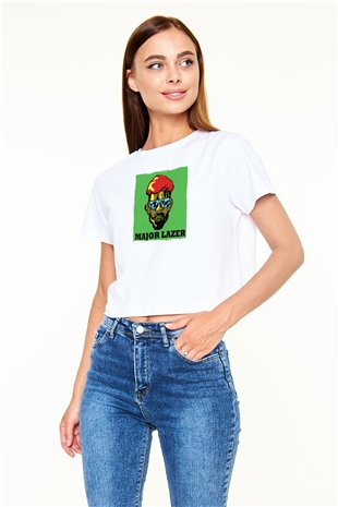 Major Lazer Beyaz  Crop Top Tişört