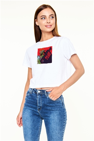 Major Lazer Beyaz  Crop Top Tişört