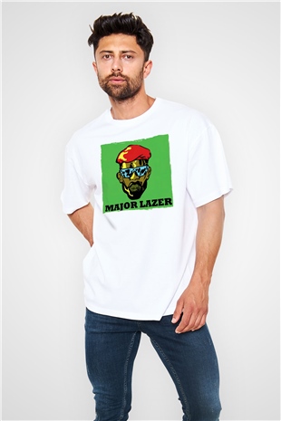 Major Lazer Beyaz Oversize Tişört Oversize T-shirt - TişörtFabrikası