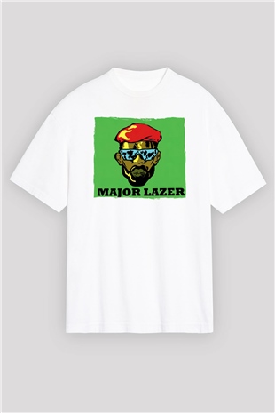 Major Lazer Beyaz Oversize Tişört Oversize T-shirt - TişörtFabrikası