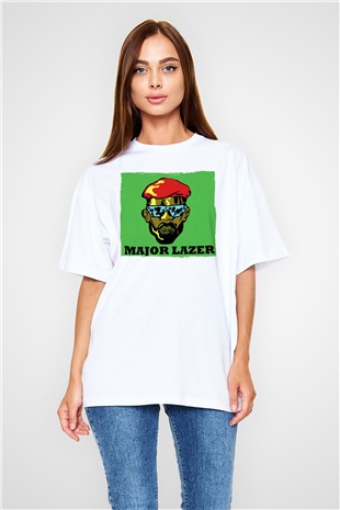 Major Lazer Beyaz Oversize Tişört Oversize T-shirt - TişörtFabrikası