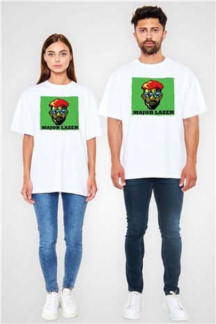 Major Lazer Beyaz Oversize Tişört Oversize T-shirt - TişörtFabrikası