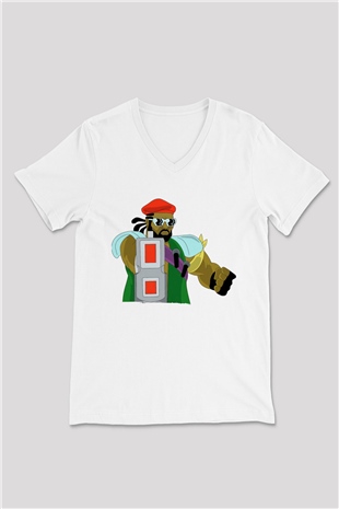 Major Lazer Beyaz Unisex V Yaka Tişört