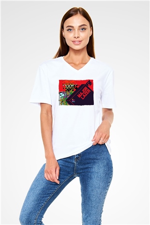 Major Lazer Beyaz Unisex V Yaka Tişört