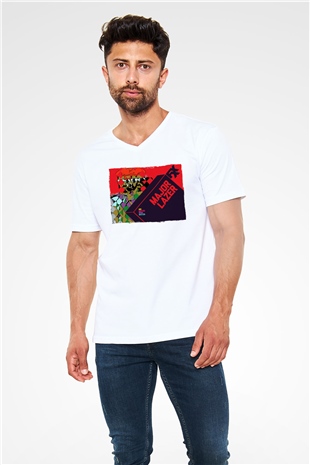 Major Lazer Beyaz Unisex V Yaka Tişört