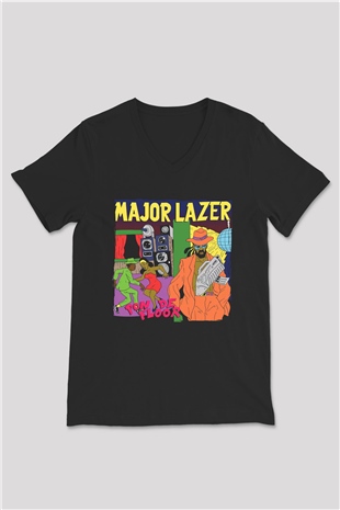 Major Lazer Siyah Unisex V Yaka Tişört