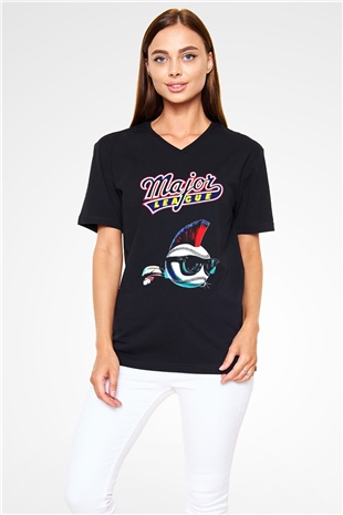 Major League Siyah Unisex  V Yaka Tişört