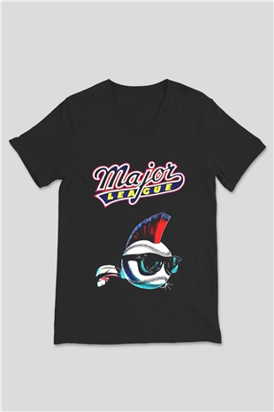 Major League Siyah Unisex  V Yaka Tişört