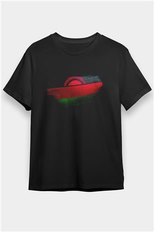 Malavi - Malawi Bayrağı Baskılı Unisex Siyah Tişört