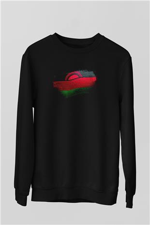 Malavi - Malawi Bayrağı Baskılı Unisex Siyah Sweatshirt