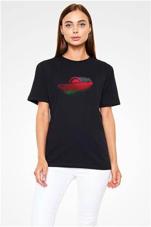 Malavi - Malawi Bayrağı Baskılı Unisex Siyah Tişört