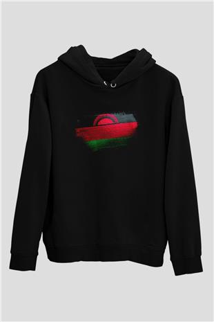 Malavi - Malawi Bayrağı Baskılı Unisex Siyah Kapüşonlu Sweatshirt