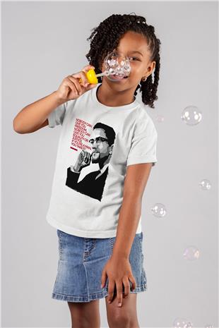 Malcolm X James Baskılı Beyaz Unisex Beyaz Çocuk Tişört - Tshirt