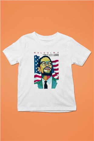 Malcolm X James Baskılı Beyaz Unisex Beyaz Çocuk Tişört - Tshirt