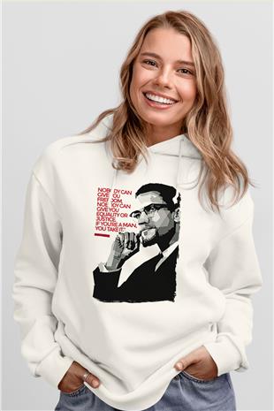 Malcolm X James Baskılı Beyaz Unisex Kapüşonlu Sweatshirt