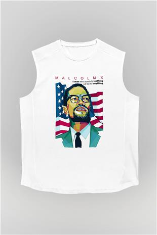 Malcolm X James Baskılı Beyaz Unisex Kolsuz Tişört - Tshirt
