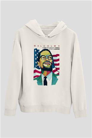 Malcolm X James Baskılı Beyaz Unisex Kapüşonlu Sweatshirt
