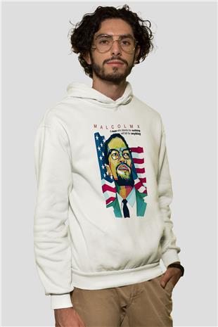 Malcolm X James Baskılı Beyaz Unisex Kapüşonlu Sweatshirt