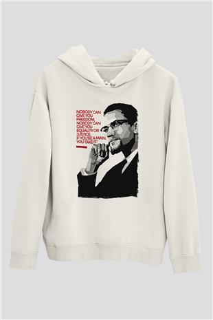 Malcolm X James Baskılı Beyaz Unisex Kapüşonlu Sweatshirt