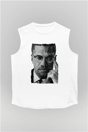 Malcolm X James Baskılı Beyaz Unisex Kolsuz Tişört - Tshirt