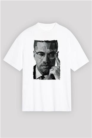 Malcolm X James Baskılı Beyaz Unisex Oversize Tişört - Tshirt
