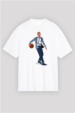 Malcolm X James Baskılı Beyaz Unisex Oversize Tişört - Tshirt