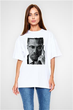 Malcolm X James Baskılı Beyaz Unisex Oversize Tişört - Tshirt