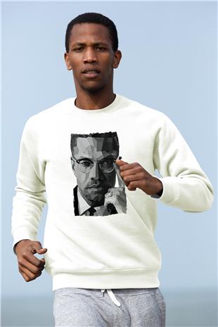 Malcolm X James Baskılı Beyaz Unisex Sweatshirt