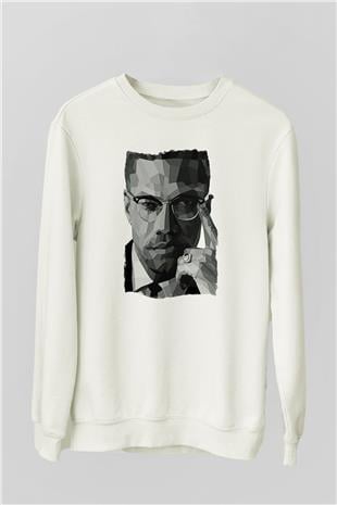 Malcolm X James Baskılı Beyaz Unisex Sweatshirt