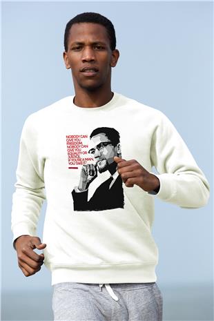 Malcolm X James Baskılı Beyaz Unisex Sweatshirt