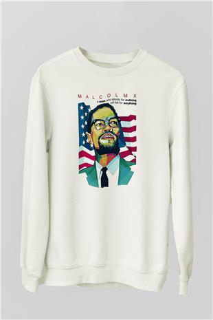 Malcolm X James Baskılı Beyaz Unisex Sweatshirt