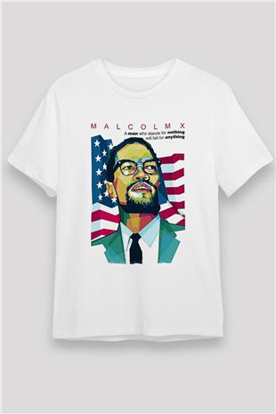 Malcolm X James Baskılı Unisex Beyaz Tişört - Tshirt