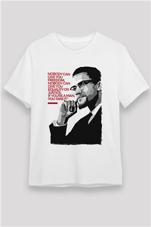 Malcolm X James Baskılı Unisex Beyaz Tişört - Tshirt