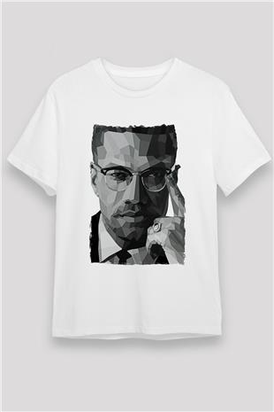Malcolm X James Baskılı Unisex Beyaz Tişört - Tshirt