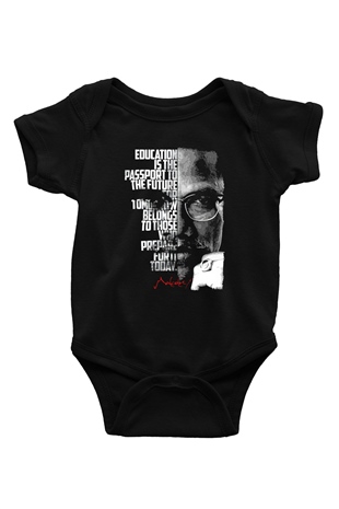 Malcolm X James Baskılı Unisex Siyah Bebek Body - Zıbın