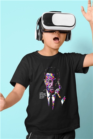 Malcolm X James Baskılı Unisex Siyah Çocuk Tişört - Tshirt