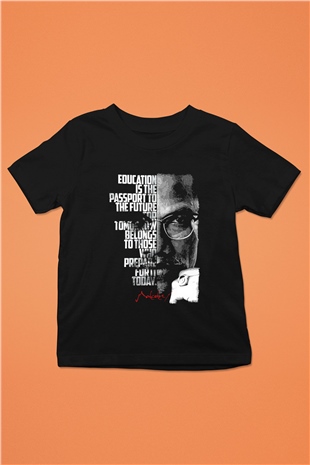 Malcolm X James Baskılı Unisex Siyah Çocuk Tişört - Tshirt