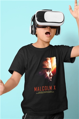 Malcolm X James Baskılı Unisex Siyah Çocuk Tişört - Tshirt