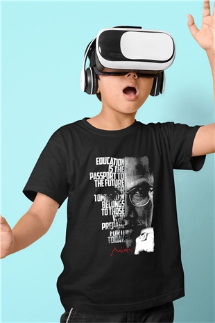 Malcolm X James Baskılı Unisex Siyah Çocuk Tişört - Tshirt