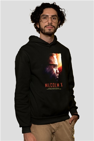 Malcolm X James Baskılı Unisex Siyah Kapüşonlu Sweatshirt