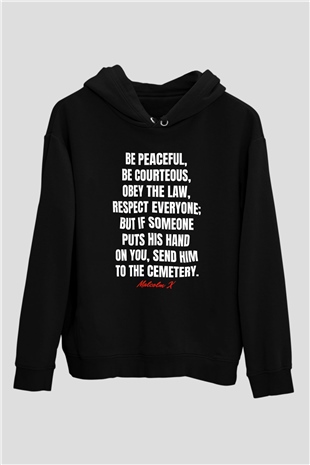 Malcolm X James Baskılı Unisex Siyah Kapüşonlu Sweatshirt