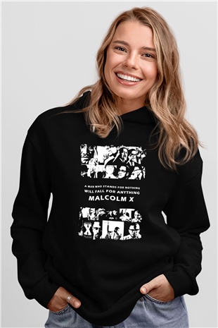 Malcolm X James Baskılı Unisex Siyah Kapüşonlu Sweatshirt