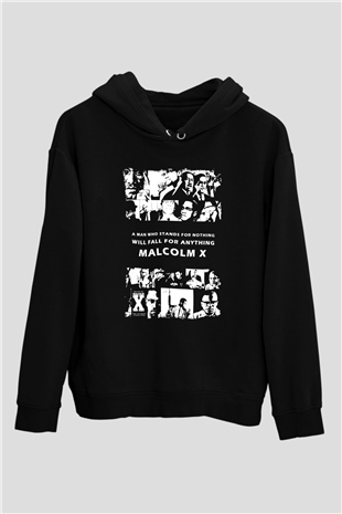 Malcolm X James Baskılı Unisex Siyah Kapüşonlu Sweatshirt
