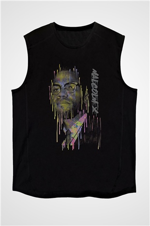 Malcolm X James Baskılı Unisex Siyah Kolsuz Tişört - Tshirt