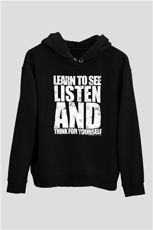 Malcolm X James Baskılı Unisex Siyah Kapüşonlu Sweatshirt
