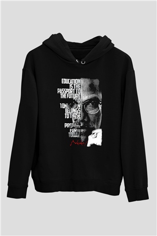 Malcolm X James Baskılı Unisex Siyah Kapüşonlu Sweatshirt