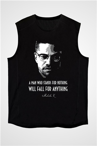 Malcolm X James Baskılı Unisex Siyah Kolsuz Tişört - Tshirt