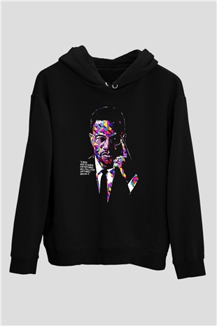 Malcolm X James Baskılı Unisex Siyah Kapüşonlu Sweatshirt