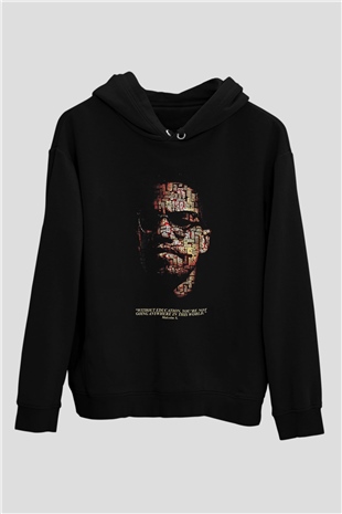 Malcolm X James Baskılı Unisex Siyah Kapüşonlu Sweatshirt