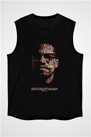Malcolm X James Baskılı Unisex Siyah Kolsuz Tişört - Tshirt